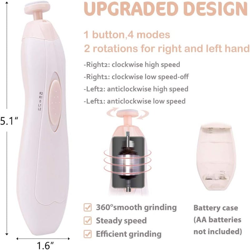 Consevisen Baby Nail Trimmer Electric Nail File Baby Nail Clippers, 20 in 1 Safe Nail Filer Grinder Kit for Newborn Infant Toddler Kids or Adults Toes Fingernails Care Trim Polish, Led Light and Grinding Heads - Image 3